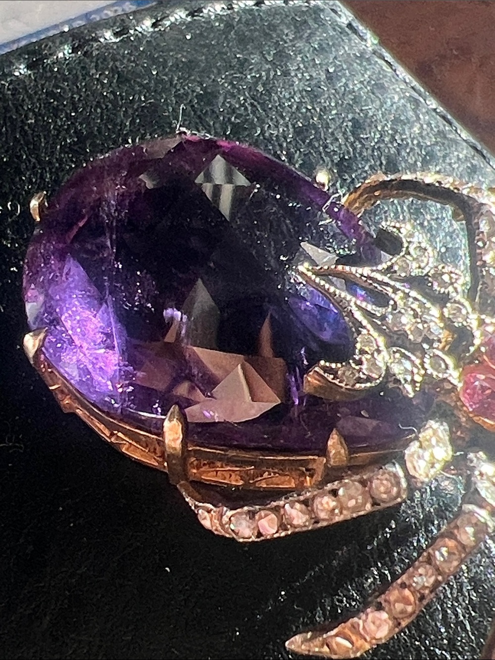 Antique SPIDER PENDANT 47.7ct Amethyst, Diamond, Blue & Pink Sapphire Gemstones - Picture 9 of 15